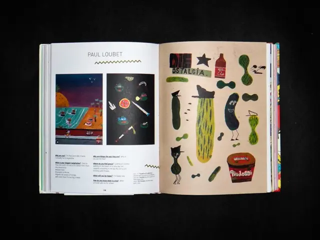 In the image I can see the open book with some images, text and some cartoon art.